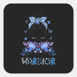 Diabetes Warrior Awareness Messy Bun Butterfly Rib スクエアシール