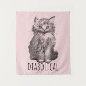 Diabolical Cute Fluffy Kitten Light Pink タペストリー (正面)