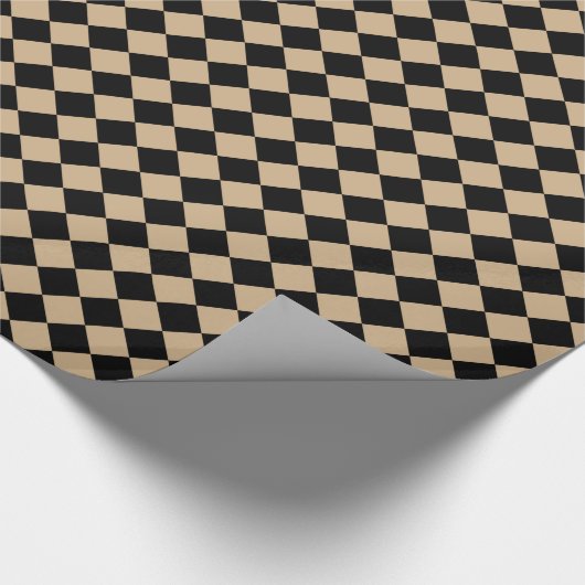 Diagは大きい-黒およびタン市松模様にしました ラッピングペーパー (角)