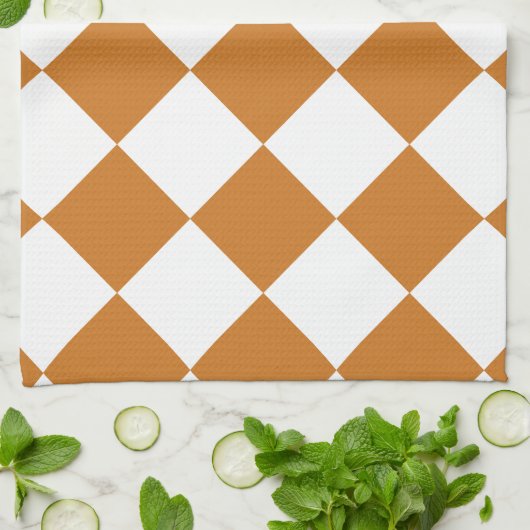 Diagは-白および黄土市松模様になりました キッチンタオル (折り畳み)