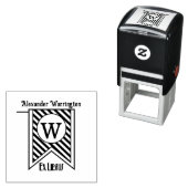DiagイニシャルストライプバナーMonogram Ex Libris Book セルフインキングスタンプ (インサイチュ)