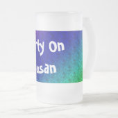 Diagレインボーグラディエント花パターン青グリーン フロストグラスビールジョッキ (正面右)