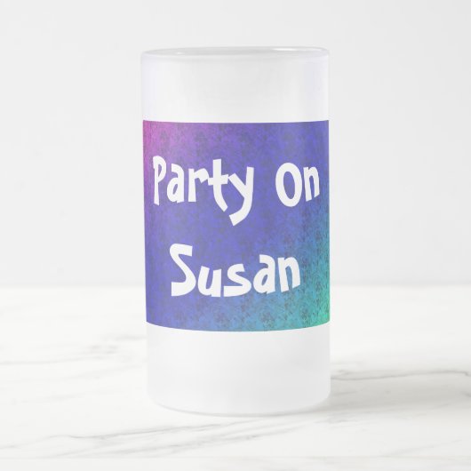 Diagレインボーグラディエント花パターン青グリーン フロストグラスビールジョッキ (中央)