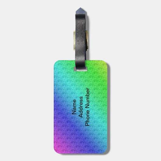 Diagレインボーグラディエント花パターン青グリーン ラゲッジタグ (裏面縦)