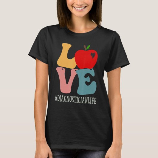 Diagnostician Love Apple Groovyレトロかわいい戻る Tシャツ (正面)