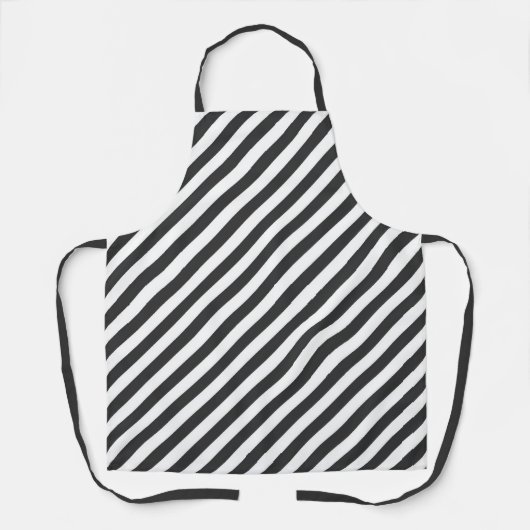 Diagonal black and white stripes  pattern エプロン (正面)