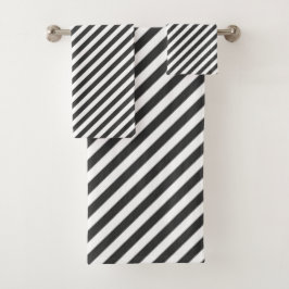 Diagonal black and white stripes  pattern バスタオルセット
