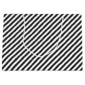 Diagonal black and white stripes  pattern ラージペーパーバッグ (正面)