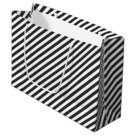 Diagonal black and white stripes  pattern ラージペーパーバッグ