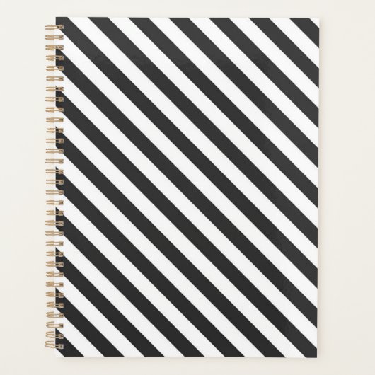 Diagonal black and white stripes  pattern planner プランナー手帳 (正面)
