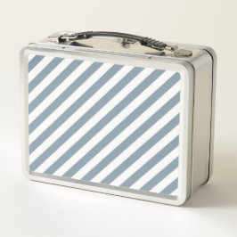 Diagonal blue and white stripes pattern メタルランチボックス