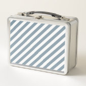 Diagonal blue and white stripes pattern メタルランチボックス (正面)