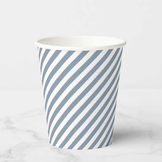 Diagonal blue and white stripes pattern 紙コップ (正面)