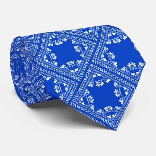 Diagonal Blue Bandana Pattern ネクタイ (ロール)