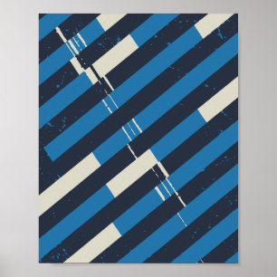 Diagonal Blue Striped with Grunge Texture ポスター