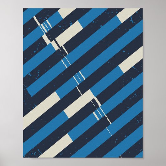 Diagonal Blue Striped with Grunge Texture ポスター (正面)