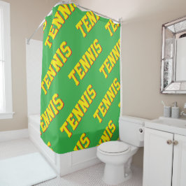 Diagonal Bright Yellow Retro TENNIS Text On Green シャワーカーテン