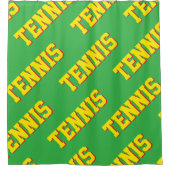 Diagonal Bright Yellow Retro TENNIS Text On Green シャワーカーテン (正面)