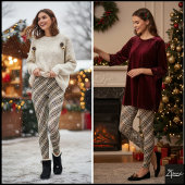 Diagonal Brown Tan Neutral Tartan Plaid レギンス