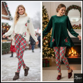 Diagonal Christmas Plaid Red Green Tartan レギンス
