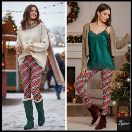 Diagonal Christmas Plaid Red Green Tartan レギンス