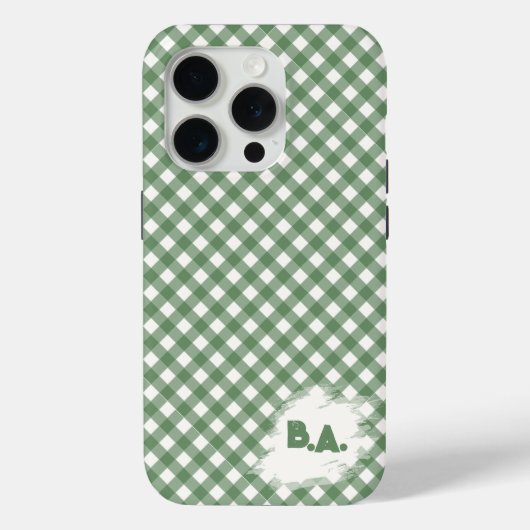 Diagonal Gingham Pattern in Green with Initials Case-Mate iPhoneケース (裏面)
