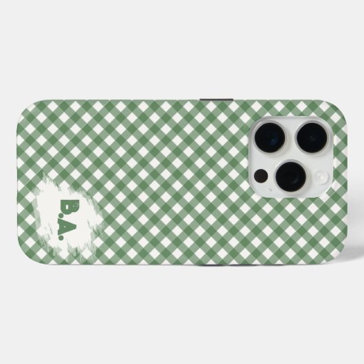 Diagonal Gingham Pattern in Green with Initials Case-Mate iPhoneケース (裏面 (横))