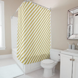 Diagonal golden yellow and white stripes pattern シャワーカーテン