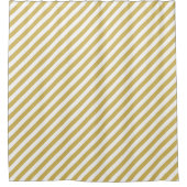 Diagonal golden yellow and white stripes pattern シャワーカーテン (正面)
