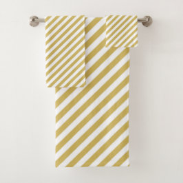 Diagonal golden yellow and white stripes pattern バスタオルセット