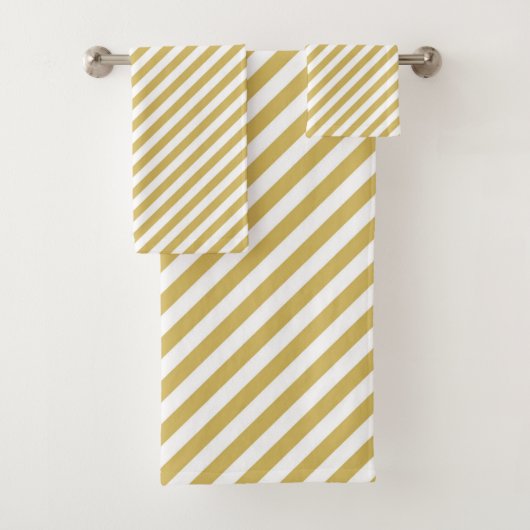 Diagonal golden yellow and white stripes pattern バスタオルセット (インサイチュ)