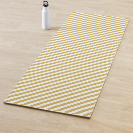 Diagonal golden yellow and white stripes pattern ヨガマット