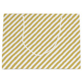 Diagonal golden yellow and white stripes pattern ラージペーパーバッグ (正面)