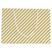 Diagonal golden yellow and white stripes pattern ラージペーパーバッグ (裏面)