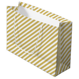 Diagonal golden yellow and white stripes pattern ラージペーパーバッグ