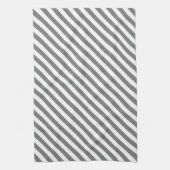 Diagonal gray and white stripes pattern キッチンタオル (縦)