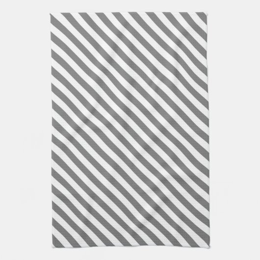 Diagonal gray and white stripes pattern キッチンタオル (縦)