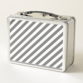 Diagonal gray and white stripes pattern メタルランチボックス