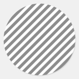 Diagonal gray and white stripes pattern ラウンドシール