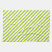 Diagonal lime green and white stripes pattern キッチンタオル (横)