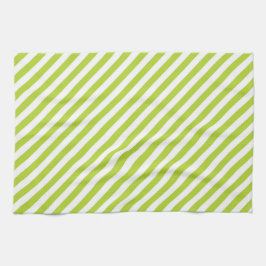 Diagonal lime green and white stripes pattern キッチンタオル