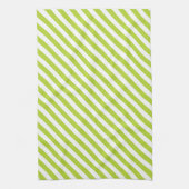 Diagonal lime green and white stripes pattern キッチンタオル (縦)