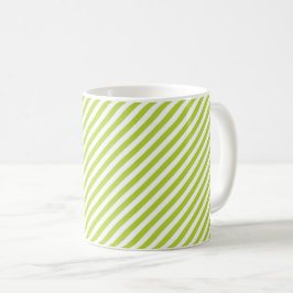Diagonal lime green and white stripes pattern コーヒーマグカップ