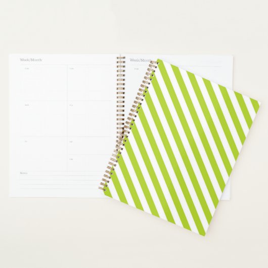 Diagonal lime green and white stripes pattern プランナー手帳 (ディスプレー)