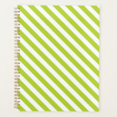 Diagonal lime green and white stripes pattern プランナー手帳 (正面)