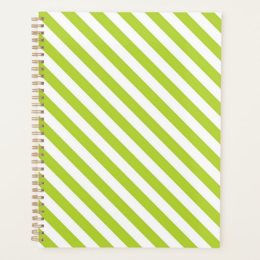 Diagonal lime green and white stripes pattern プランナー手帳 (正面)
