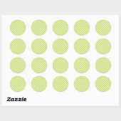 Diagonal lime green and white stripes pattern ラウンドシール (シート)