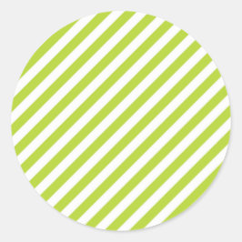 Diagonal lime green and white stripes pattern ラウンドシール