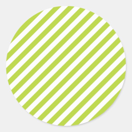 Diagonal lime green and white stripes pattern ラウンドシール (正面)