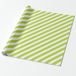 Diagonal lime green and white stripes pattern ラッピングペーパー